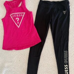 New girls Sz 14 Guess Fuchsia Tank and Black Leggings Set